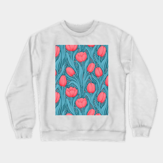 Tulips in blue and red Crewneck Sweatshirt by katerinamk